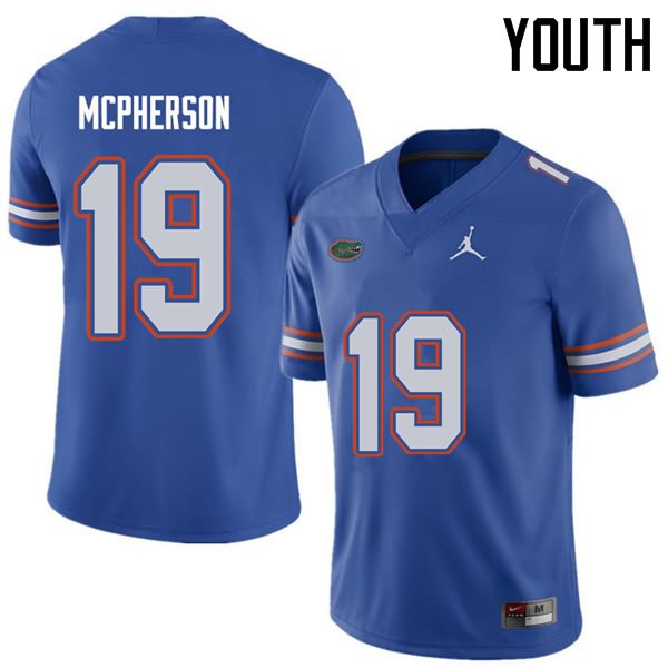 NCAA Florida Gators Evan McPherson Youth #19 Jordan Brand Royal Stitched Authentic College Football Jersey DFY5864RM